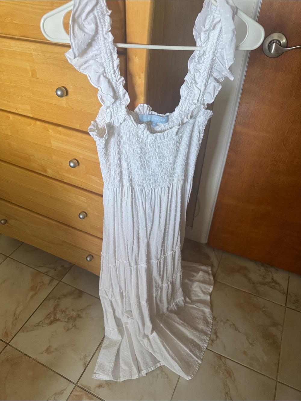 Hill House White Ruffled Smocked Maxi Dress